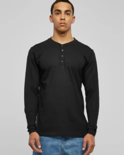 Basic Henley L/S pitkähihainen - Musta