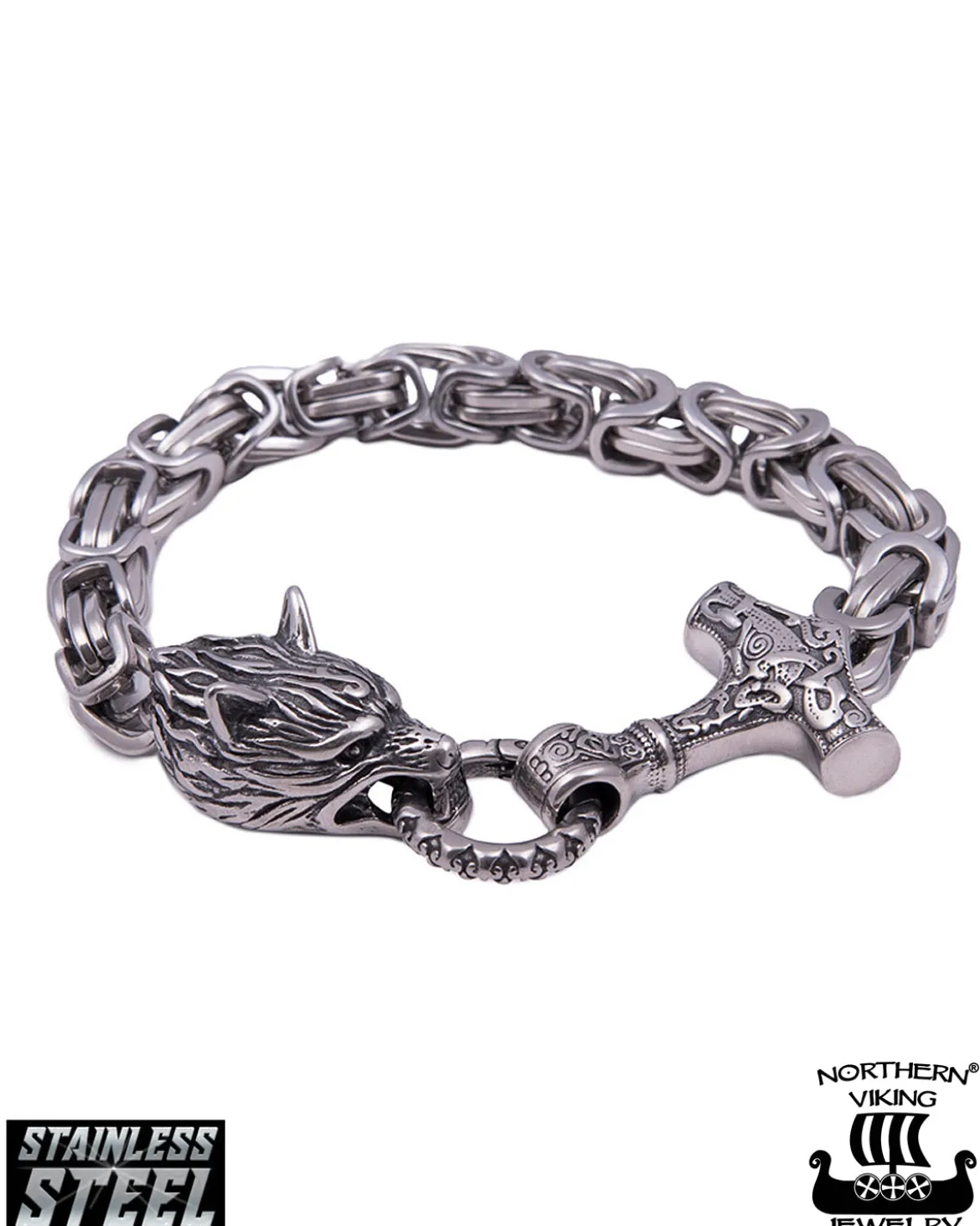 Byzantine Thor's Hammer Wolf Head rannekoru - Teräs