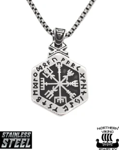 Hexagonal Vegvisir kaulakoru - Teräs