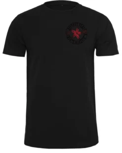 Red throwing star chest t-paita - Musta
