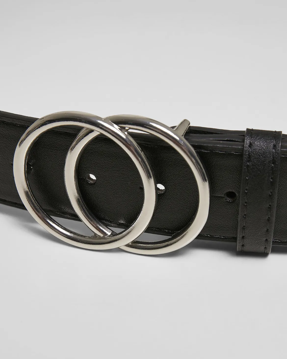 Ring buckle keinonahkavyö - Musta/Hopea