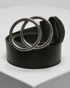Ring buckle keinonahkavyö - Musta/Hopea