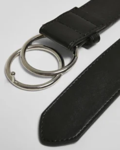 Ring buckle keinonahkavyö - Musta/Hopea