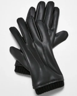 Synthetic leather hanskat - Musta