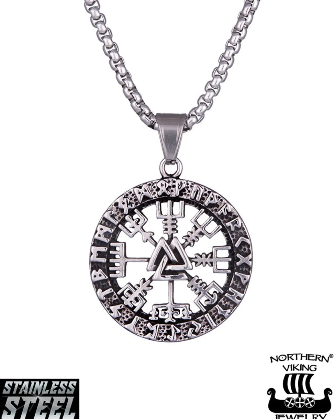 Vegvisir Valknut kaulakoru - Teräs